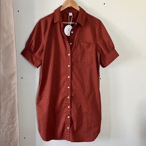 Casual Terracotta Button Down Shirt Dress